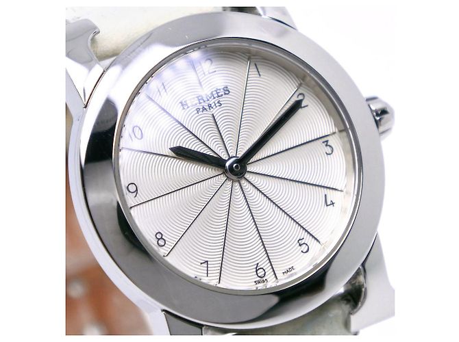 Hermès Hermes H Uhr Edelstahl Leder Quarz Silber - Ansicht 3