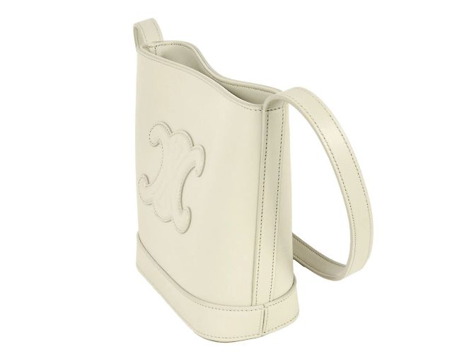Céline Borsa a Spalla Celine Small Bucket in Pelle Triomphe Bianco - vista 3
