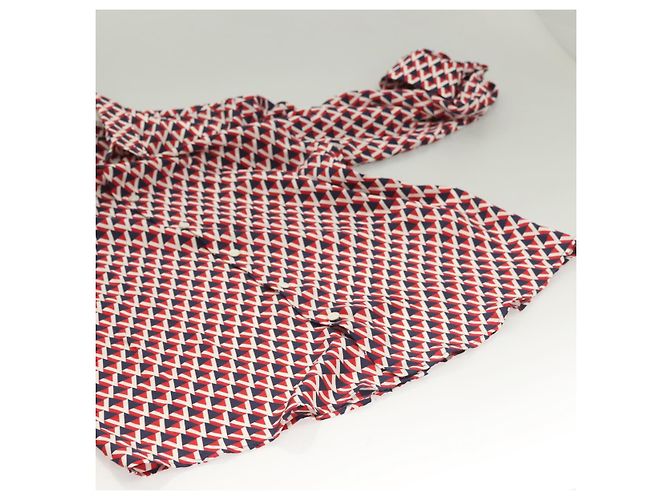 VALENTINO Camicia a maniche lunghe in seta rossa navy Auth ym053M Rosso Blu navy - vista 4