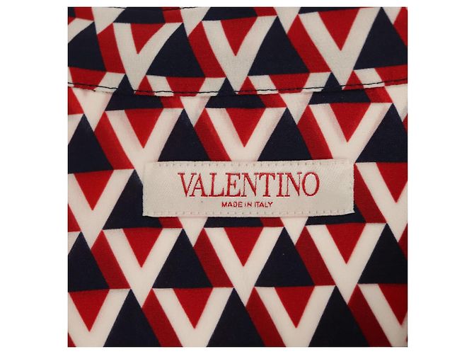 VALENTINO Camicia a maniche lunghe in seta rossa navy Auth ym053M Rosso Blu navy - vista 8
