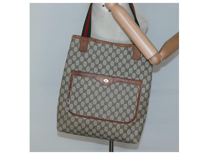 GUCCI GG Supreme Web Sherry Line Tote Bag PVC Beige Oro 39 002 4487 Auth ti3236 - vista 21