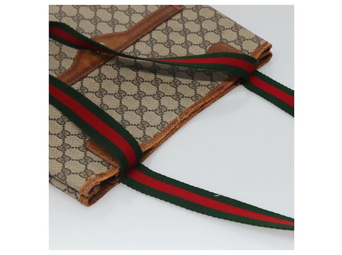 GUCCI GG Supreme Web Sherry Line Tote Bag PVC Beige Oro 39 002 4487 Auth ti3236 - vista 6