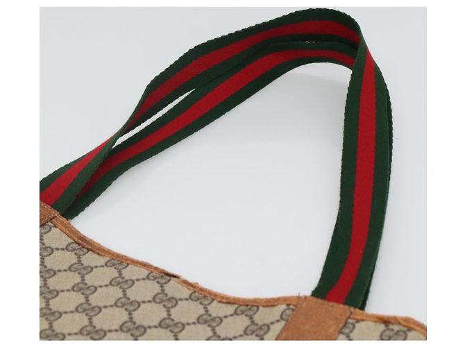 GUCCI GG Supreme Web Sherry Line Tote Bag PVC Beige Oro 39 002 4487 Auth ti3236 - vista 8