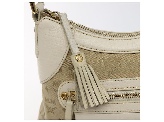 Borsa a spalla in tela MCM Vicetos Logogram beige oro Auth 129427 D'oro - vista 15