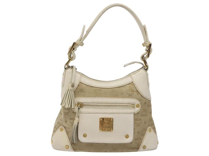 Borsa a spalla in tela MCM Vicetos Logogram beige oro Auth 129427 D'oro - vista 2