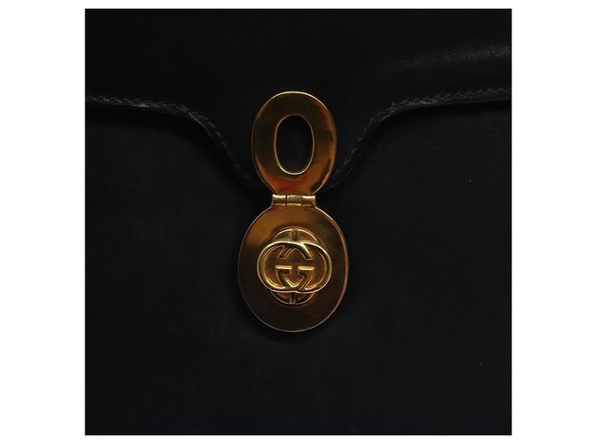 Borsa a mano GUCCI in pelle blu navy oro Auth ep9190 D'oro - vista 14