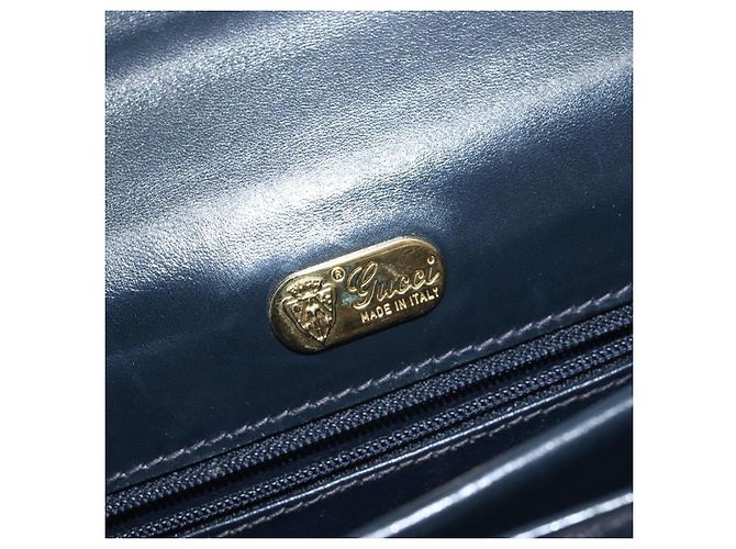 Borsa a mano GUCCI in pelle blu navy oro Auth ep9190 D'oro - vista 16
