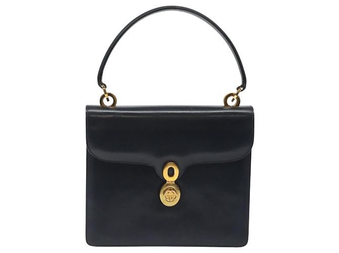 Borsa a mano GUCCI in pelle blu navy oro Auth ep9190 D'oro - vista 2
