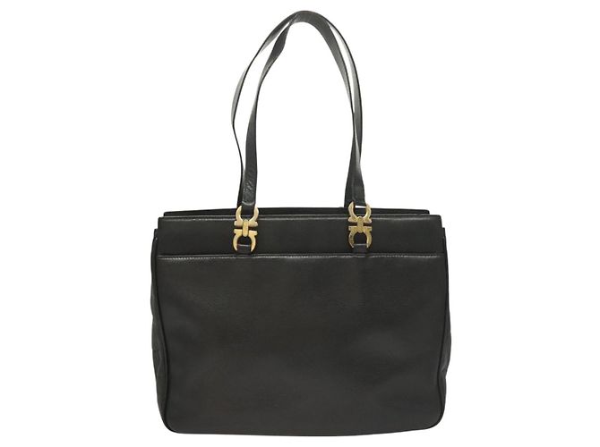 Borsa Tote Gancini in pelle nera e oro di Salvatore Ferragamo Auth bs26846 Nero D'oro - vista 2