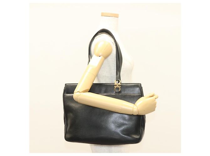 Borsa Tote Gancini in pelle nera e oro di Salvatore Ferragamo Auth bs26846 Nero D'oro - vista 21