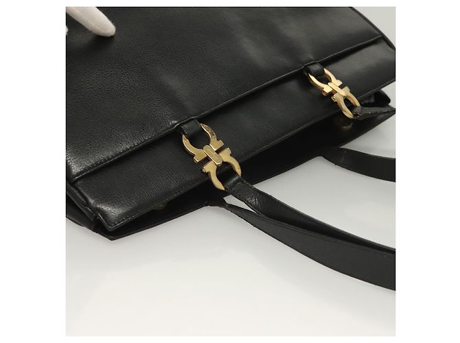 Borsa Tote Gancini in pelle nera e oro di Salvatore Ferragamo Auth bs26846 Nero D'oro - vista 6