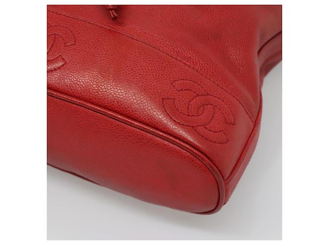 CHANEL Kaviarhaut Rucksack Kaviarhaut Rot Gold CC Auth 127574 - Ansicht 10