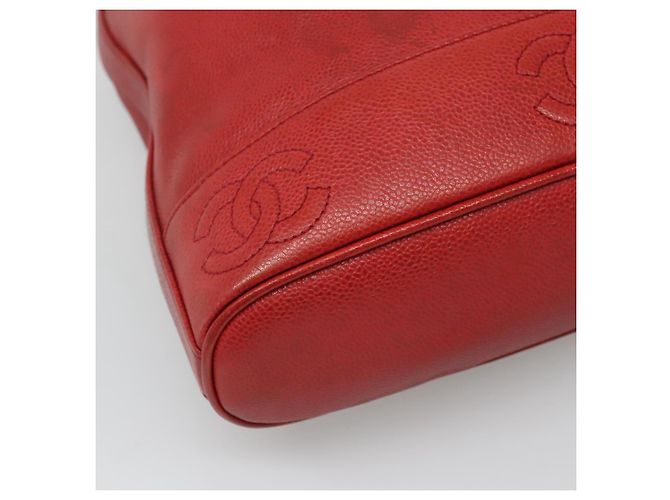CHANEL Kaviarhaut Rucksack Kaviarhaut Rot Gold CC Auth 127574 - Ansicht 11