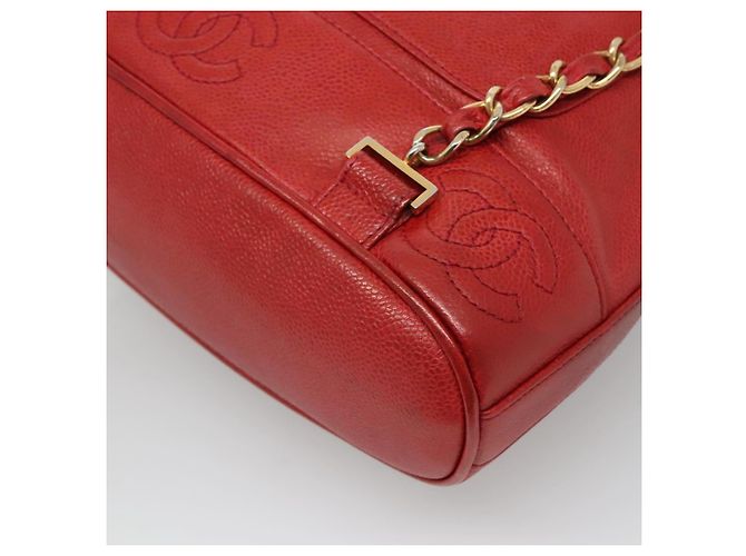 CHANEL Kaviarhaut Rucksack Kaviarhaut Rot Gold CC Auth 127574 - Ansicht 12