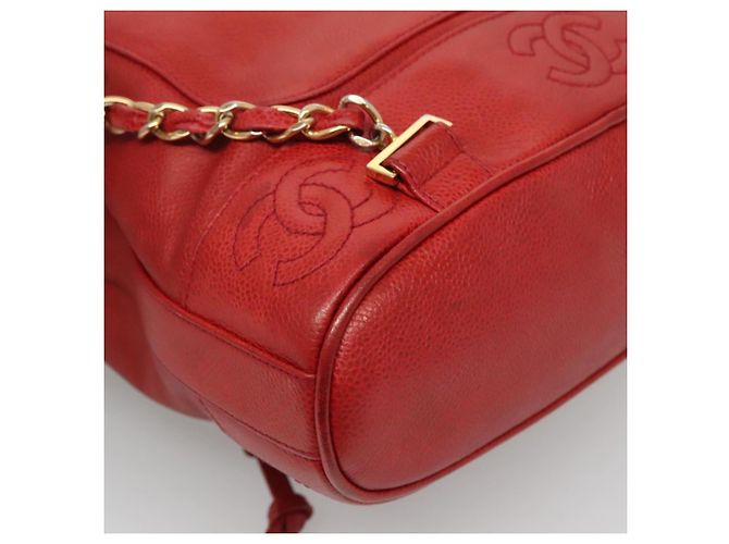 CHANEL Kaviarhaut Rucksack Kaviarhaut Rot Gold CC Auth 127574 - Ansicht 13