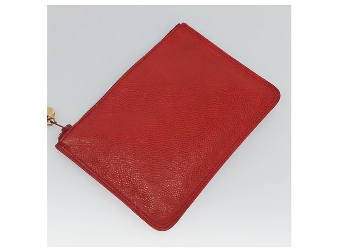 CHANEL Kaviarhaut Rucksack Kaviarhaut Rot Gold CC Auth 127574 - Ansicht 19