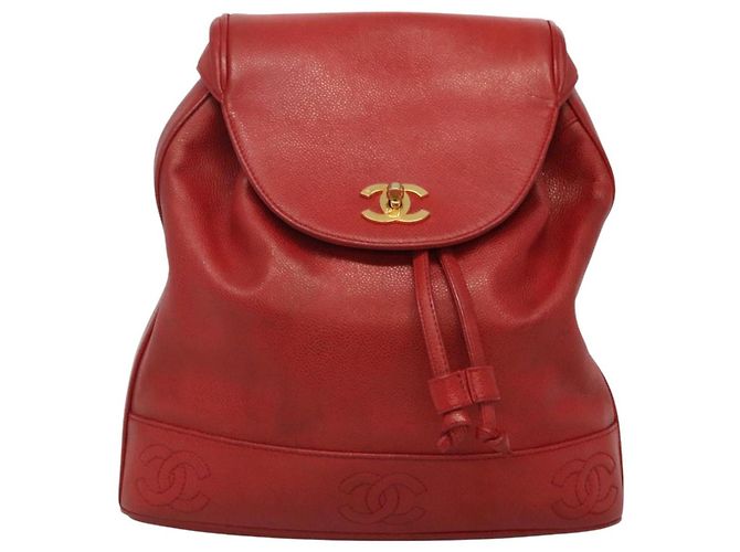 CHANEL Kaviarhaut Rucksack Kaviarhaut Rot Gold CC Auth 127574 - Ansicht 2