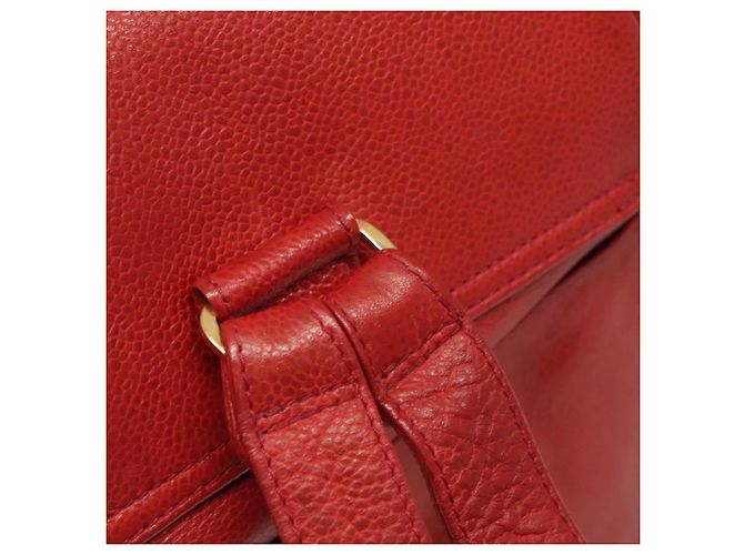 CHANEL Kaviarhaut Rucksack Kaviarhaut Rot Gold CC Auth 127574 - Ansicht 27