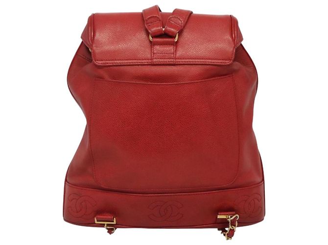 CHANEL Kaviarhaut Rucksack Kaviarhaut Rot Gold CC Auth 127574 - Ansicht 3