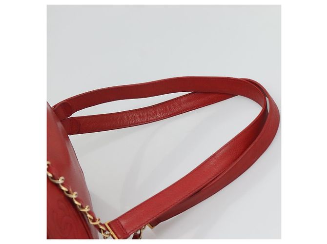 CHANEL Kaviarhaut Rucksack Kaviarhaut Rot Gold CC Auth 127574 - Ansicht 8
