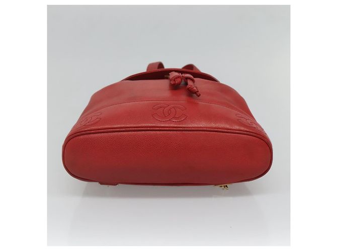 CHANEL Kaviarhaut Rucksack Kaviarhaut Rot Gold CC Auth 127574 - Ansicht 9