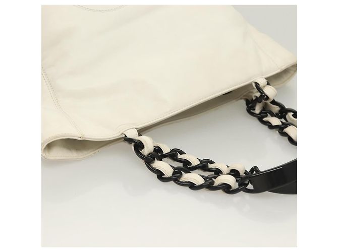 CHANEL Ketten-Tote Tasche aus Lammleder Weiß CC Auth 128237 - Ansicht 6