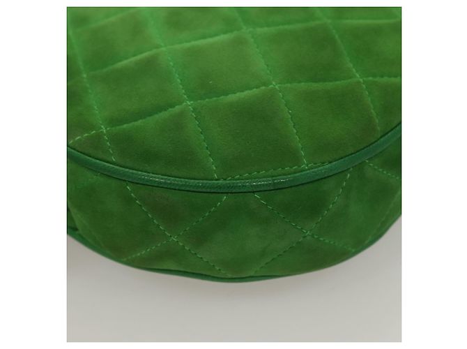 CHANEL Borsa a Mano Matelassé con Catena in Suede 2 vie Verde Oro CC Auth 127613 D'oro - vista 10