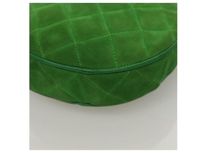 CHANEL Borsa a Mano Matelassé con Catena in Suede 2 vie Verde Oro CC Auth 127613 D'oro - vista 11