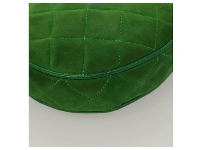 CHANEL Borsa a Mano Matelassé con Catena in Suede 2 vie Verde Oro CC Auth 127613 D'oro - vista 12