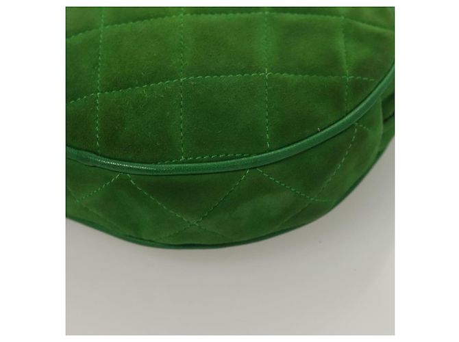 CHANEL Borsa a Mano Matelassé con Catena in Suede 2 vie Verde Oro CC Auth 127613 D'oro - vista 13