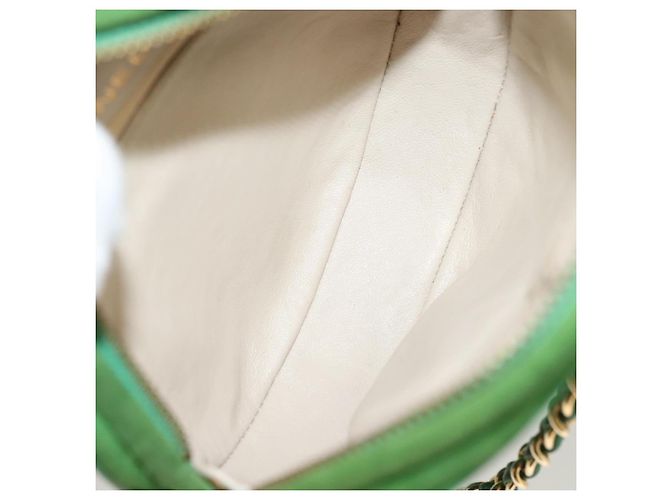 CHANEL Borsa a Mano Matelassé con Catena in Suede 2 vie Verde Oro CC Auth 127613 D'oro - vista 16