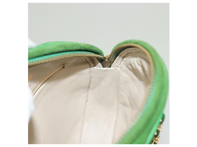CHANEL Borsa a Mano Matelassé con Catena in Suede 2 vie Verde Oro CC Auth 127613 D'oro - vista 17