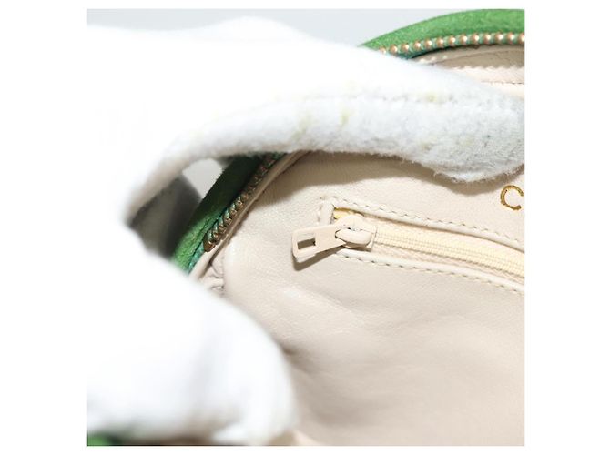 CHANEL Borsa a Mano Matelassé con Catena in Suede 2 vie Verde Oro CC Auth 127613 D'oro - vista 19