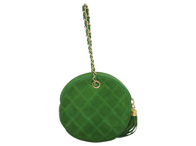 CHANEL Borsa a Mano Matelassé con Catena in Suede 2 vie Verde Oro CC Auth 127613 D'oro - vista 3