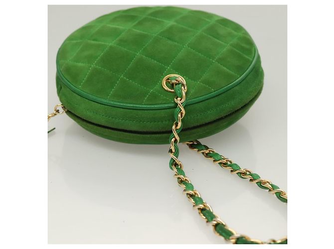 CHANEL Borsa a Mano Matelassé con Catena in Suede 2 vie Verde Oro CC Auth 127613 D'oro - vista 6