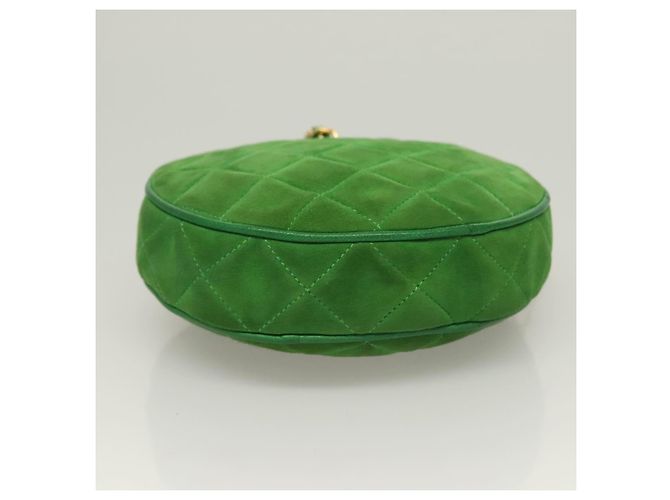 CHANEL Borsa a Mano Matelassé con Catena in Suede 2 vie Verde Oro CC Auth 127613 D'oro - vista 9