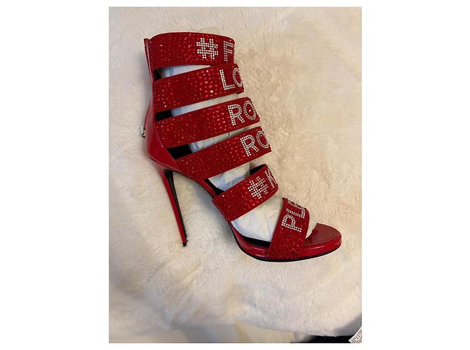 Sandali Philipp Plein Loves Rock and Roll in pelle rossa Rosso - vista 2