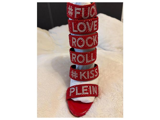 Sandali Philipp Plein Loves Rock and Roll in pelle rossa Rosso - vista 3