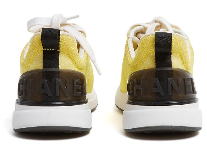 Chanel Schnürschuhe Gelb EU37.5 Gelbes technisches Gewebe CC Sneakers UK4.5 US7 - Ansicht 4