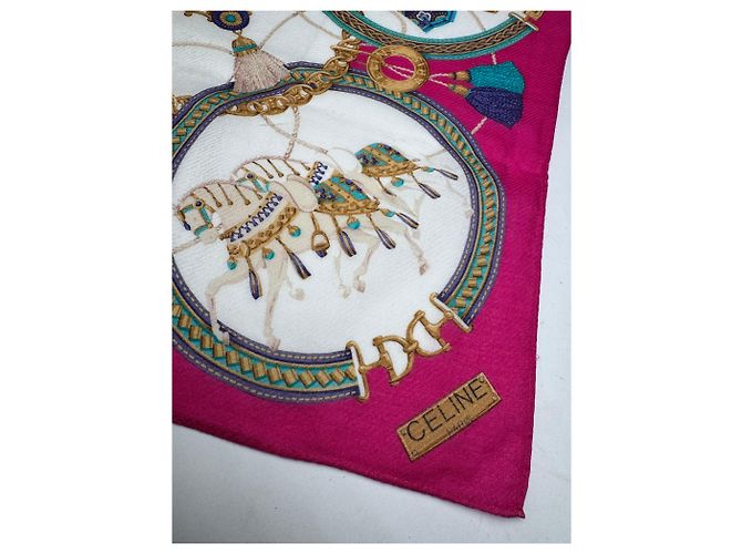 Céline Sciarpa barocca vintage Celine rossa Rosa - vista 5