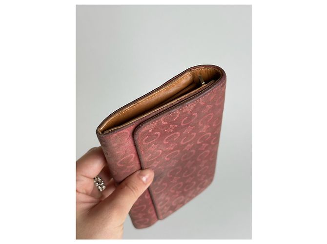 Triomphe Céline Vintage Celine suede macadam Monogram Wallet pink Brown - view 6