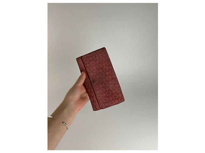 Triomphe Céline Vintage Celine suede macadam Monogram Wallet pink Brown - view 9