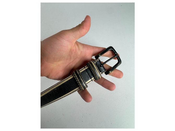 Vintage Issey Miyake Ledergürtel schwarz gelb Braun - Ansicht 3