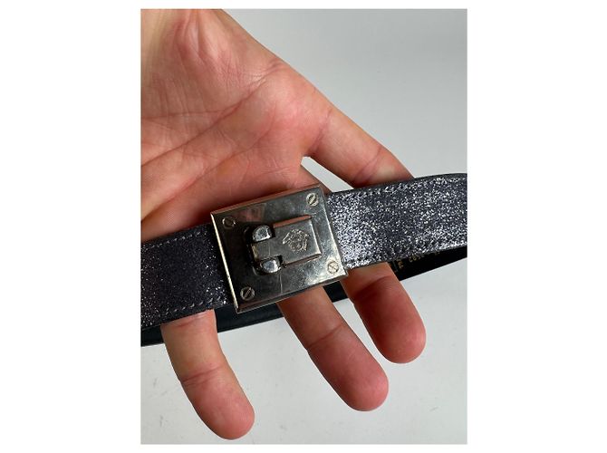 Cinto de couro vintage Gianni Versace com brilhos prateados Prata - vista 2