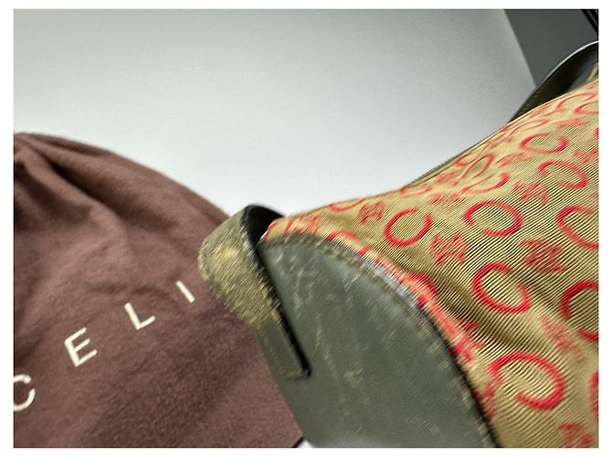 Céline Vintage Celine Paris Macadam Tasche khaki rot - Ansicht 15