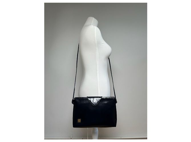 Vintage Givenchy schwarze Lackledertasche Marineblau - Ansicht 3