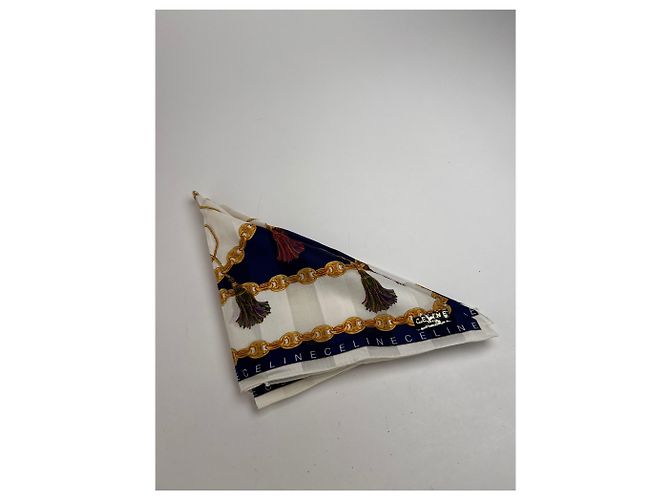 Sciarpa Céline Stampa a Catena Bianco Oro Blu Navy - vista 10