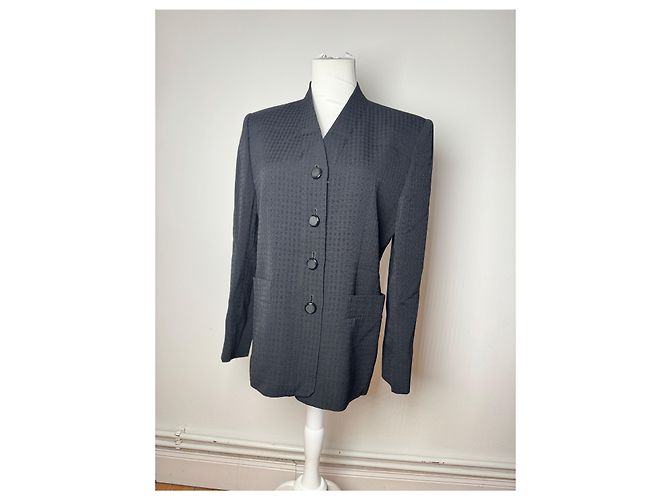 Vintage Givenchy Wollblazer / Kurzer Trenchcoat M/L schwarz - Ansicht 7