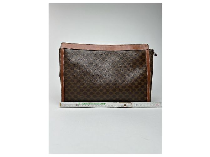 Triomphe Céline Clutch in pelle monogramma vintage Celine marrone - vista 10