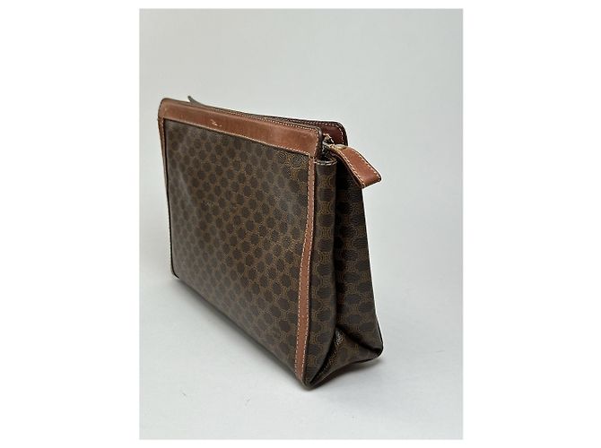 Triomphe Céline Clutch in pelle monogramma vintage Celine marrone - vista 12